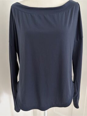Halara Womens Sz M Navy Off Shoulder Long Sleeve Stretch Casual Top Tunic *V6